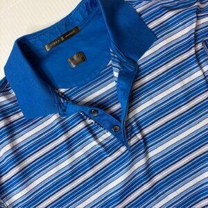 Tiger woods Golf Polo Shirt Large Blue White Stripes Vintage Y2K